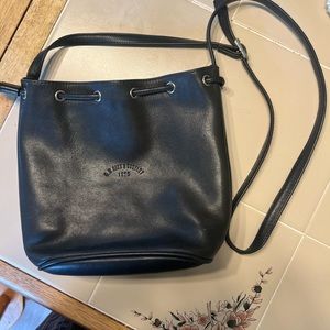G H Bass Black Leather Drawstring Crossbody Bag